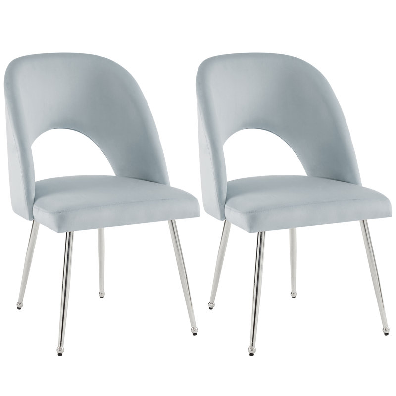 Athanaze 49cm H Velvet Upholstered Metal Side Chair in Beige, Blue
