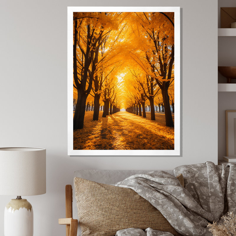 «Tree Golden Autumn Canopy II», reproduction sur toile, L 30 po x H 40 po, Cadre photo blanc