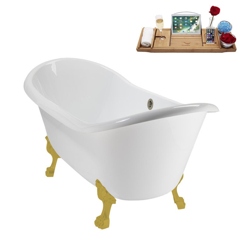 71" Streamline Clawfoot Tub,Tray,Drain and Clawfeet, Brushed Gold, Brushed Nickel
