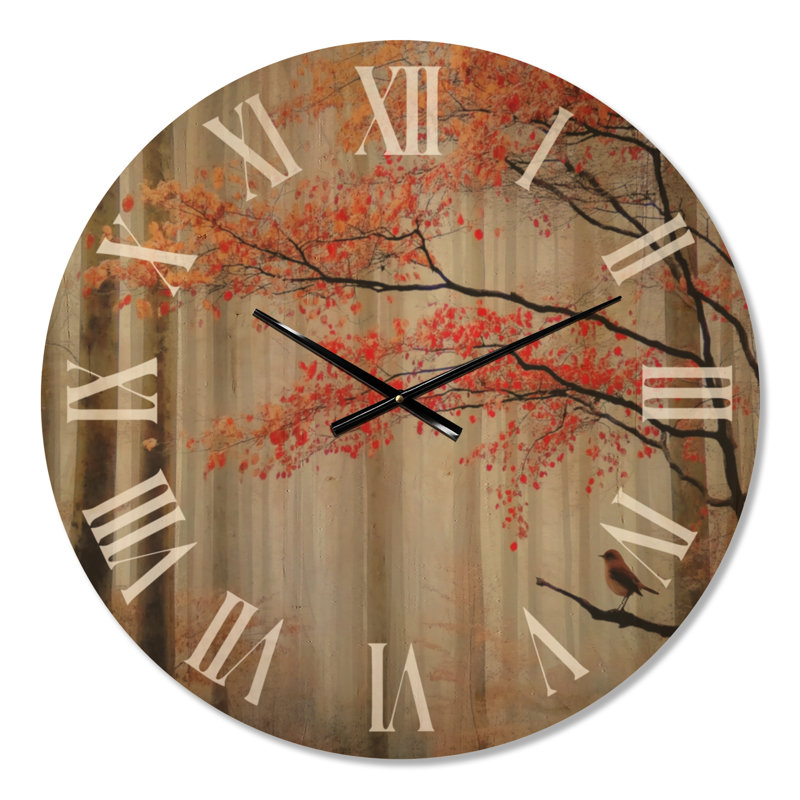 Grande horloge murale ronde en bois Woodland - Autumn Forest Morning Dew in Québec, Large
