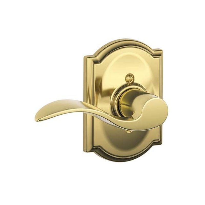 Accent Lever with Camelot Trim Non-Turning Lock, Bright Brass, Left Hand