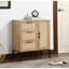 Armoire de rangement à 3 tiroirs de style Mid-Century avec portes ornées et tablettes réglables, pour un usage domestique