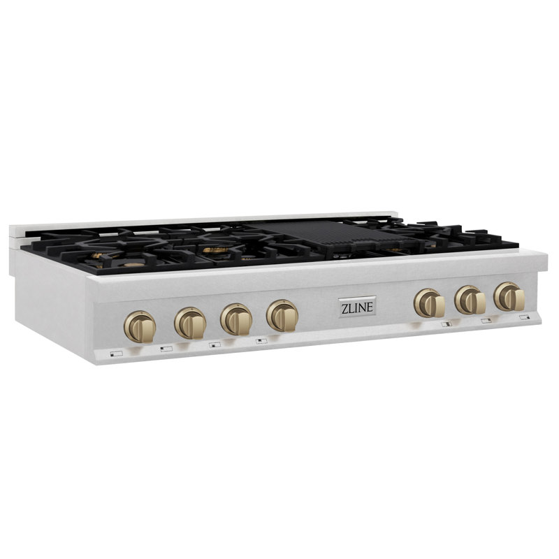 ZLINE Autograph Edition 48" Porcelain Rangetop with 7 Gas Burners in Fingerprint Resistant Accents