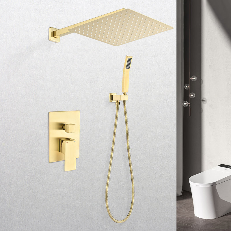 Douche murale de 25 cm - Mélangeur de pluie de luxe pour salle de bain, pommeau en laiton doré 25 cm