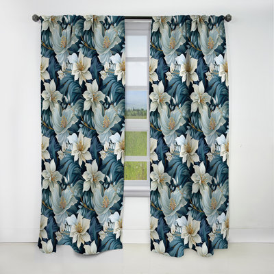 Motif tropical Oceanic Impressions - Rideau floral - Rideau floral occultant en velours - 1 panneau