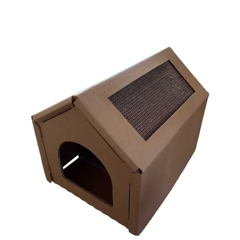  Maison de chat confortable avec des patins à griffer, maison de chat en carton ondulé - de taille moyenne, robuste et écologique, refuge de chat parfait pour les chats d'intérieur.