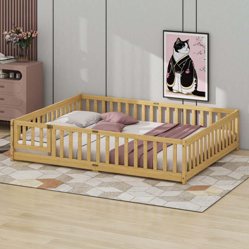 Queen Floor Bed With Safety Guardrails, Natural