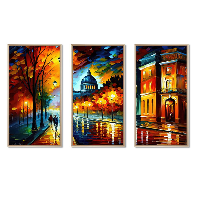 «Colorful Montreal City IV», ensemble d'art mural sur toile Cityscapes, H 32 po x l 48 po x P 1 po, Encadré naturel