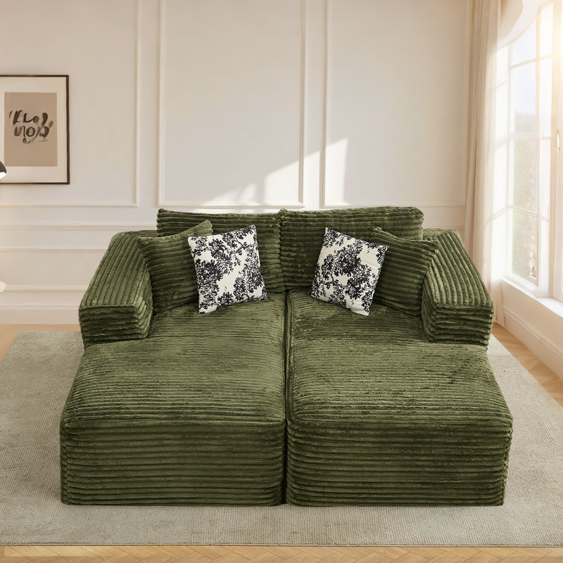 Canapé modulaire 2 places avec méridienne, assise profonde, accoudoirs larges et coussins décoratifs pour petits espaces ou appartements, aucun assemblage requis