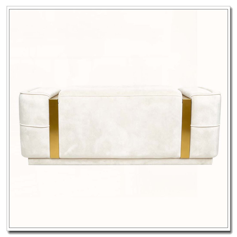 Banc de rangement moderne avec repose-pieds en velours et détails en métal doré, Beige