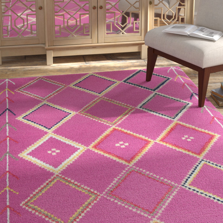 Derose Geometric Handmade Tufted Wool Fuchsia Area Rug