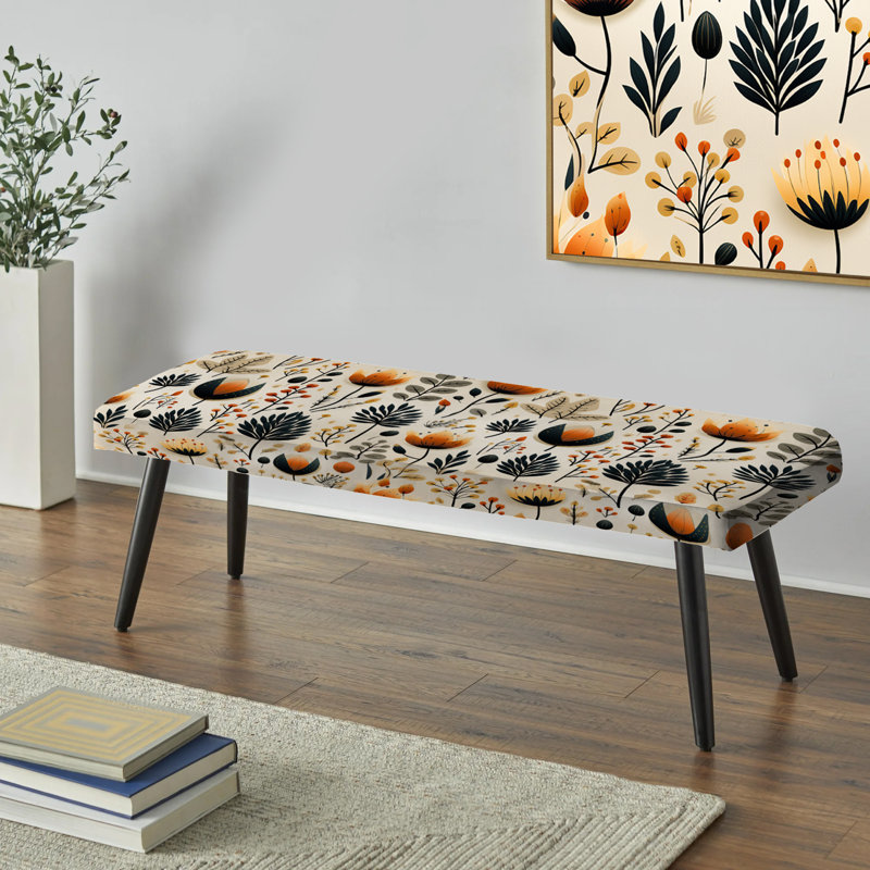 Meadow Beige And Black Floral Pattern - Floral Upholstered Black Bench