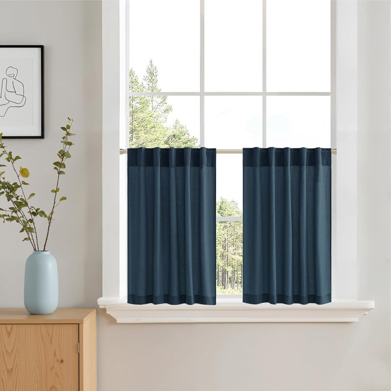  Kitchen Curtains for Small Windows 2 Tier Panels Back Tab Pocket Burlap Linen Sheer Cafe Curtain for Bathroom Cabinet,Farmhouse Window Covering