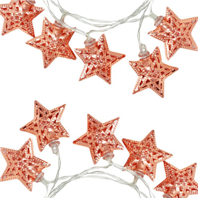  Guirlande de 10 lumières DEL en or rose - Fée étoile en métal blanc chaud - Cordon lumineux de 3 pi
