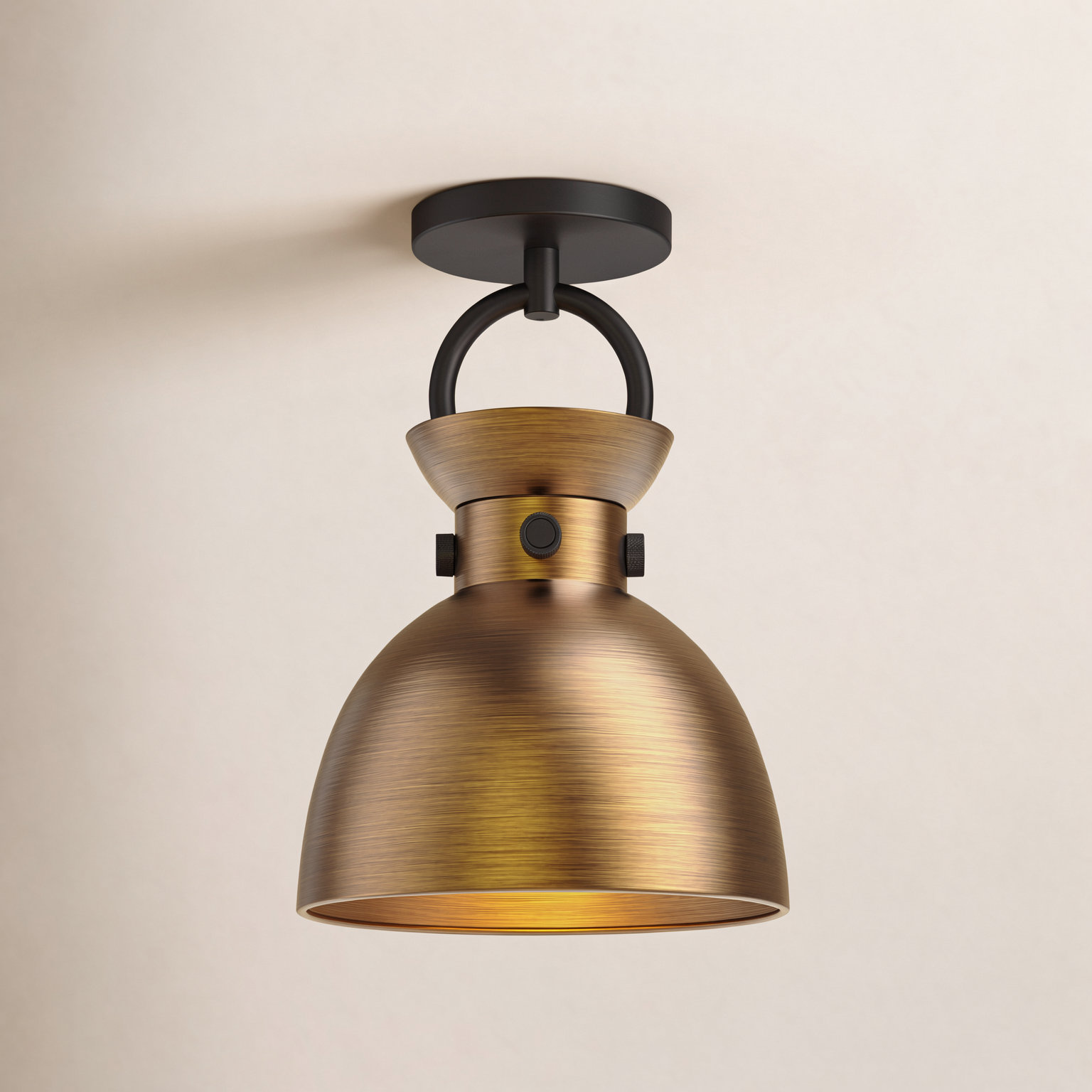 Tinka Single Light Semi Flush Mount, Matte Black/Aged Gold