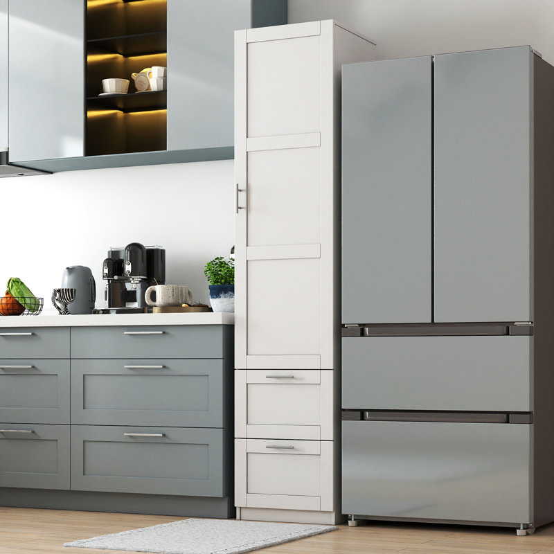 Garde-manger standard, armoire haute, armoire autoportante avec une porte et deux tiroirs pour la cuisine, la salle à manger, blanc