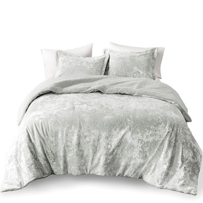 Grey Comforter For Full/Queen Bed With Fluffy Crushed Velvet And Warm Modern