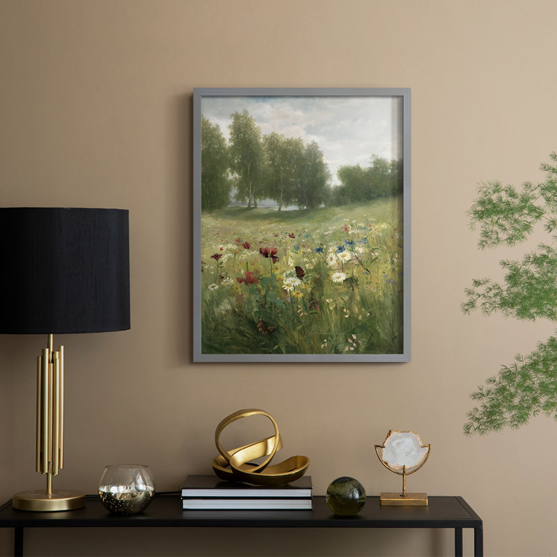 Reproduction florale rétro avec encadrement Ccc - bois massif, Gris, H 11 po x l 9 po