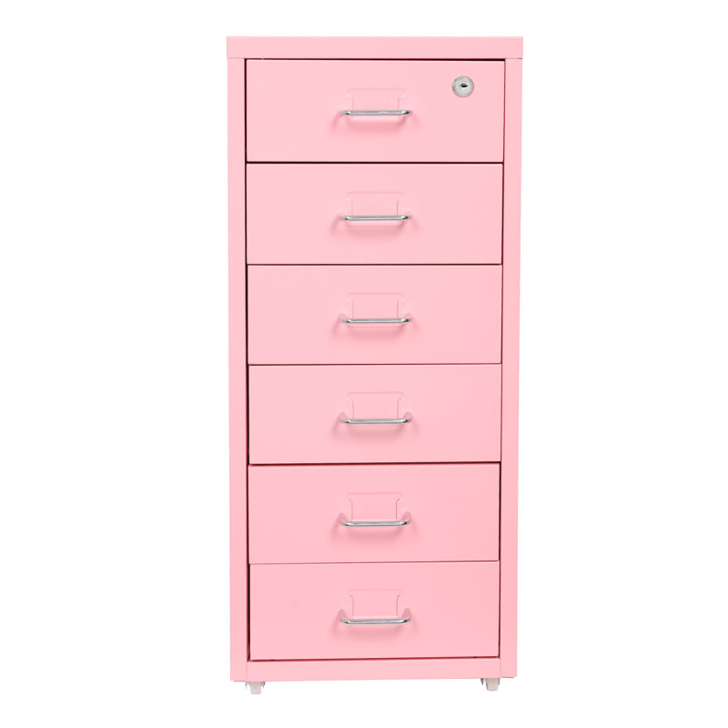 11'' Wide 6 -Drawer Metal Mobile File Cabinet, Pink
