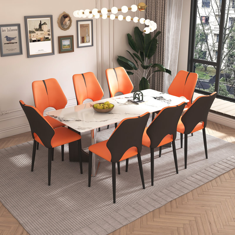 Luxurious Rectangular Dining Table with Eight Chairs for Various Settings, 29.5" H x 78.7" L x 35.4" W, 9