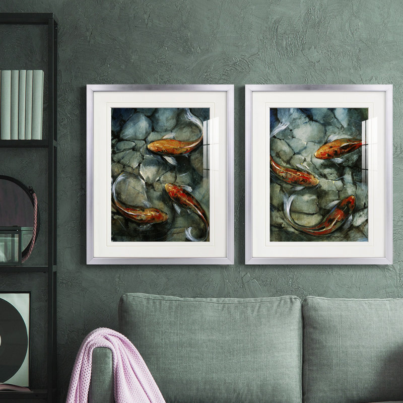 Tres Koi I, reproduction encadrée de qualité supérieure - prête à être accrochée