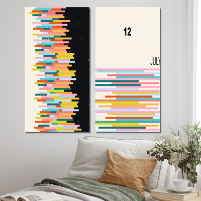 Retro Abstract Minimal Colourful Geometrics VIII - Modern Art Set Of 2 Pieces