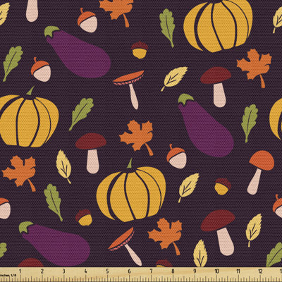 Rabia Pumpkin Acorn Mushroom Seasonal Vegetable Veggies Tree Leafs Fabric
