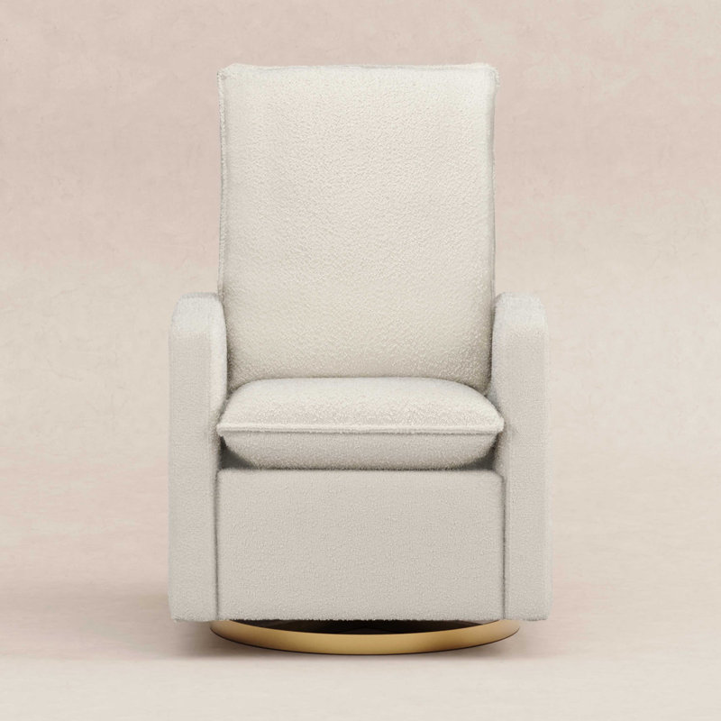 Ivory Boucle Pillowback Swivel Glider with Gold Base