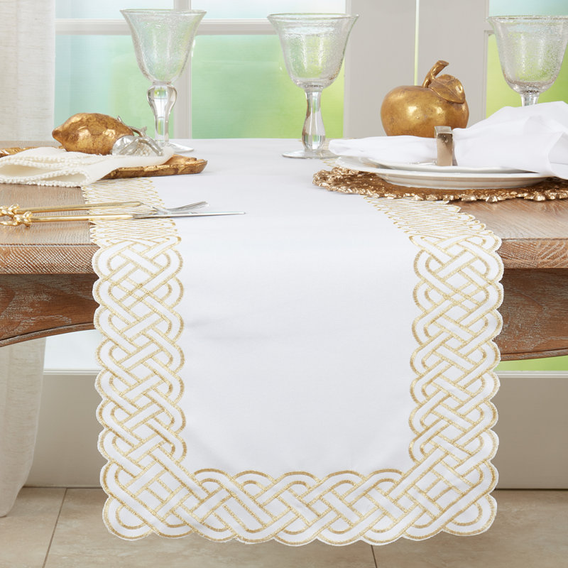 Braid Embroidered Metallic Border Table Runner, Gold, 90" L x 16" W