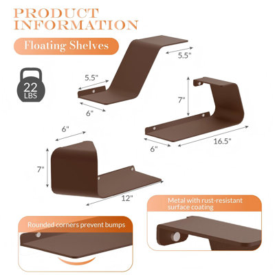 Ensemble de 3 tablettes murales flottantes pour le rangement et la décoration intérieure