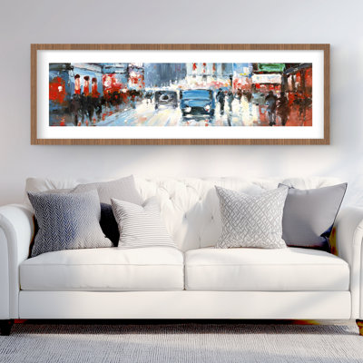 Abstrait rouge et bleu ville - reproduction encadrée mate pour la décoration