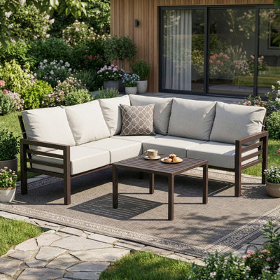 L-Shaped Metal Patio Conversation Sofa Set