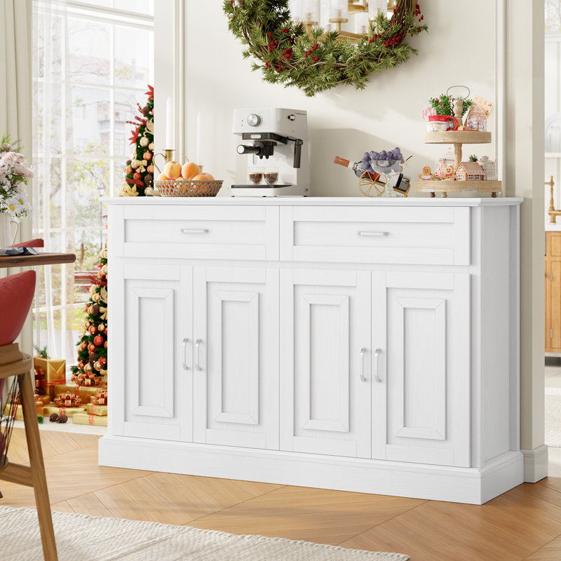 Buffet de cuisine 55,1 po avec 2 tiroirs et 2 tablettes réglables Gaume, Blanc