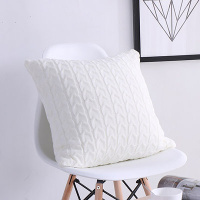 White Knitted Throw Pillow Cover – Cozy Sweater Style 18"x18"