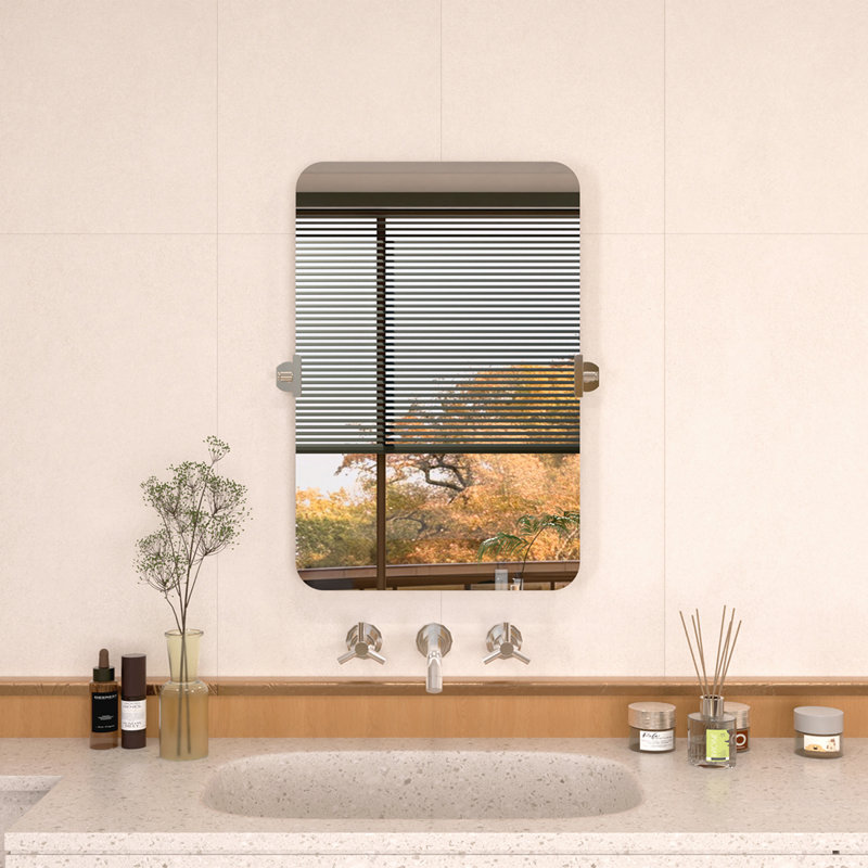 Yexee 20 in. W x 30 in. H Rectangular Framed Adjustable Tilt Wall-mounted Bathroom Vanity Mirror in Chrome, Chrome, 30" x 20"