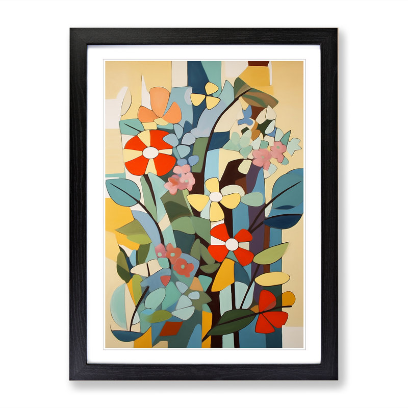 FRM-V0523-851X Flowers Bauhaus Design Vol.2 - Single Picture Frame Print, Oak Framed, 64cm H x 46cm W x 2cm D