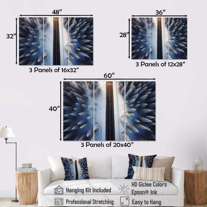 Endless Road Into Winter Forest I - Art mural mural, Toile tendue, H 40 po x l 61 po