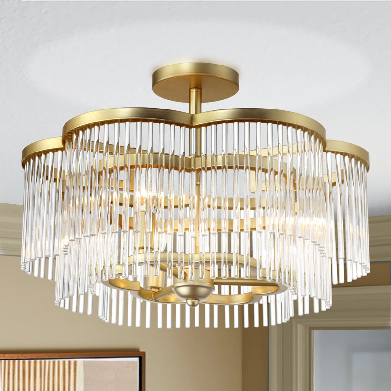 Everly Quinn Bukovsko - 3 Light Semi Flush In Heirloom Brass Finish