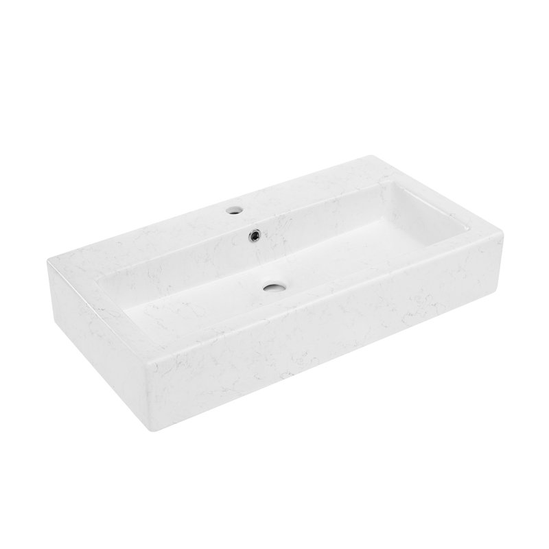 Swiss Madison Voltaire Wide Rectangle Wall-Mount Sink, Static White Marble