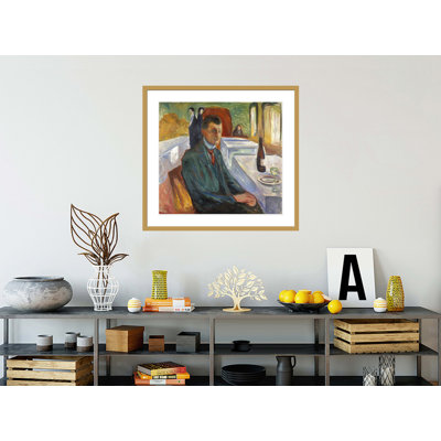 Autoportrait avec une bouteille de vin par Edvard Munch - Impression Giclée encadrée