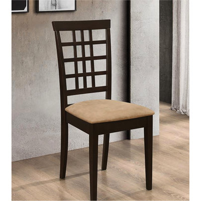 2 Cappuccino Dining Chairs With Beige Fabrics - Geometric Back, Comfort Of Textiles Cozy