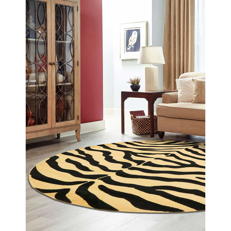 Tapis crème à imprimé animalier Testerman, Rond 7 pi 10 po