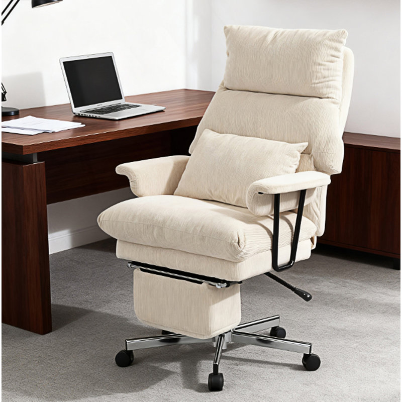 Chaise de bureau rembourrée avec support lombaire, Blanc, crème