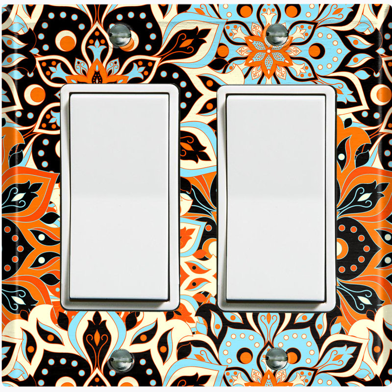 Plaque murale berçante à motif de fleurs mandala orange sarcelle 2 bandes
