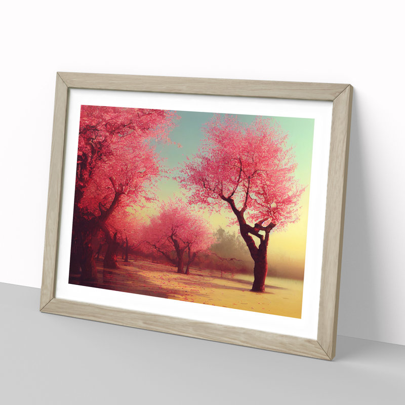 Dreamy Cherry Blossom Trees - Single Picture Frame Print, 46cm H x 64cm W, Oak