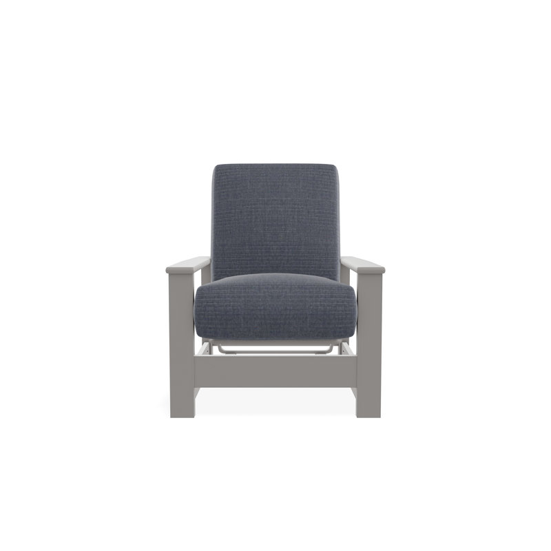 Leeward Marine Grade Polymer Deep Seating Cushion Arm Chair with Hidden Motion, Proven Denim, Warm Gray