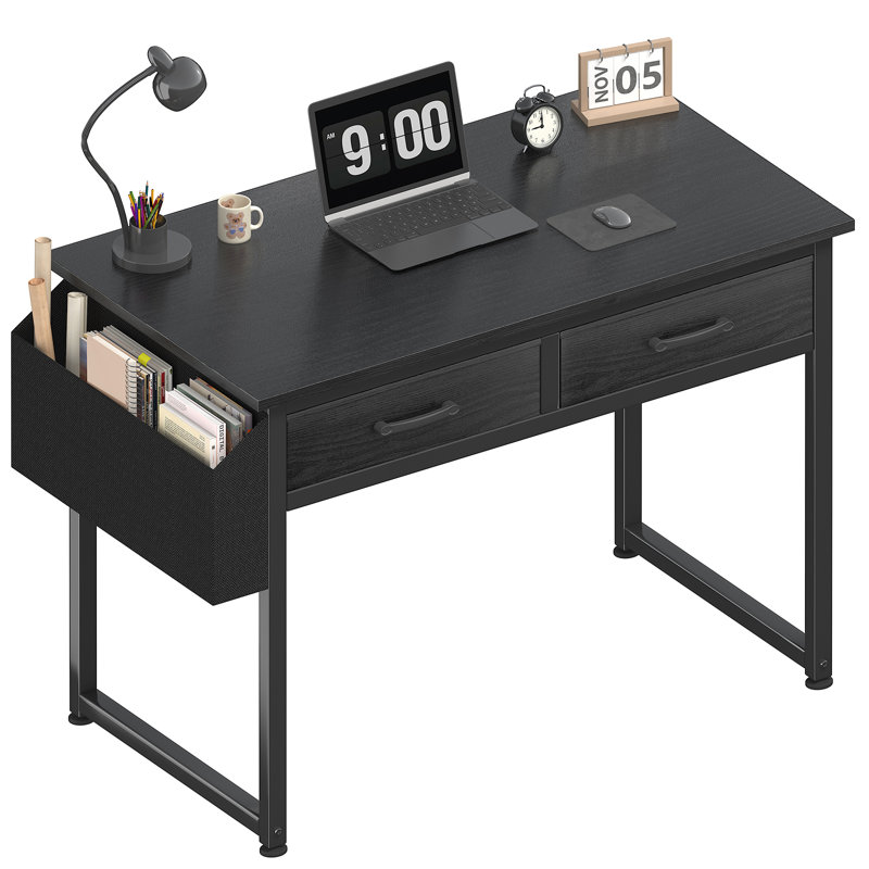Bureau d'écriture avec tiroirs, H 31,1 po x l 31,5 po x P 17,7 po, Noir, noir, noir, noir