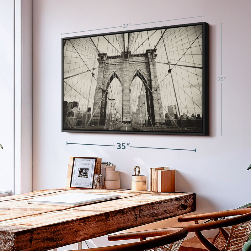 "Art mural pont de Brooklyn monochrome", H 25 po x l 37 po