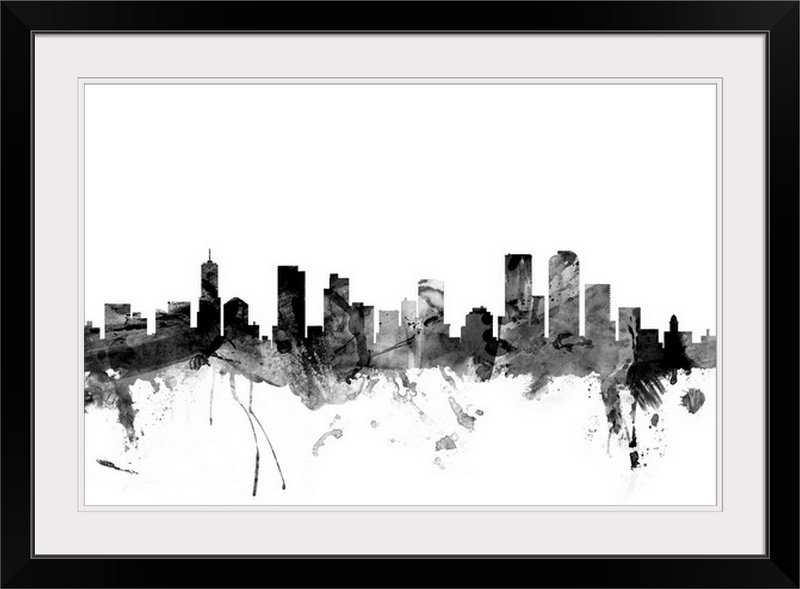 «Denver Colorado Skyline» par Michael Tompsett, impression, H 24 po x l 32 po x P 1 po, Cadre noir