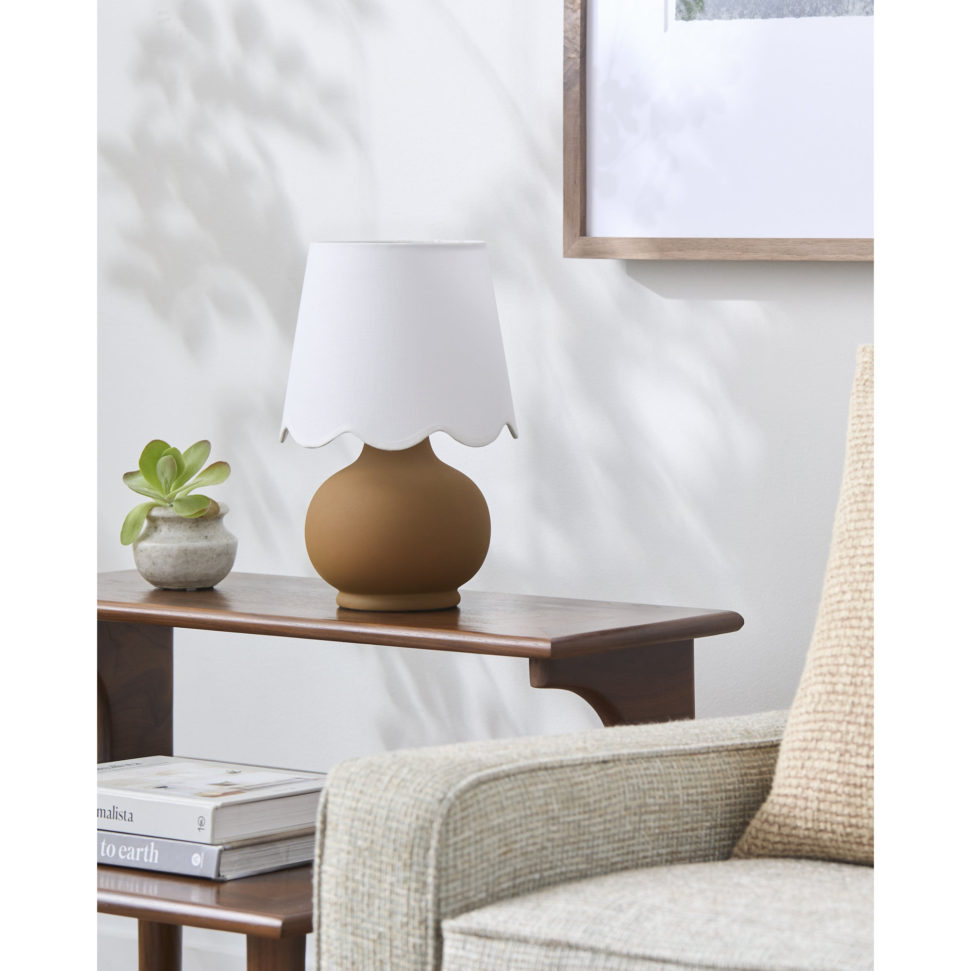 Momsen Scallop Shade Matte Lamp, Tan, White, 13"H x 8"W x 8"D